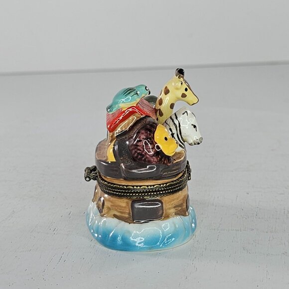 Vintage Noahs Ark Animal Trinket Box Ceramic Keepsake Lion Elephant Giraffe Bird - Picture 2 of 8